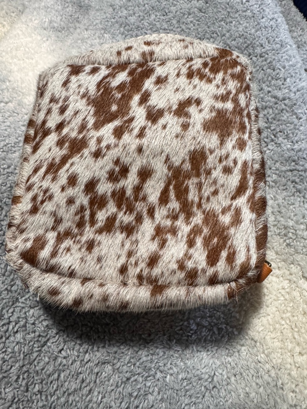 Boho Ranch Handmade Cowhide Makeup Bag Hair On Hide Cosmetic Pouch Toiletry Case
